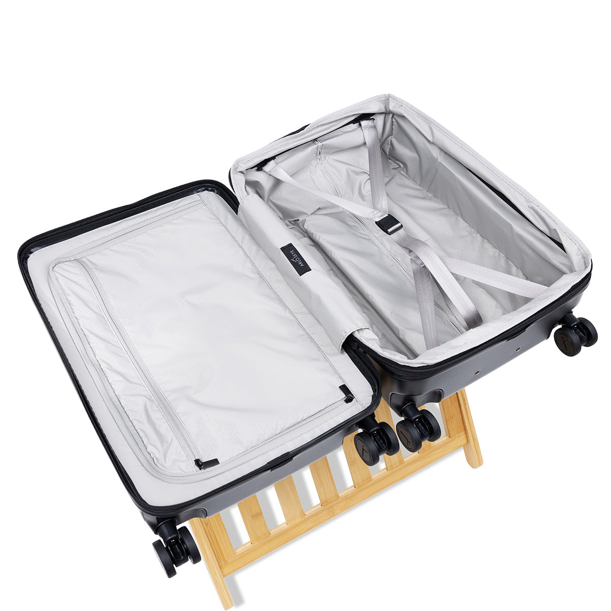 black carry-on max with front pocket interior view