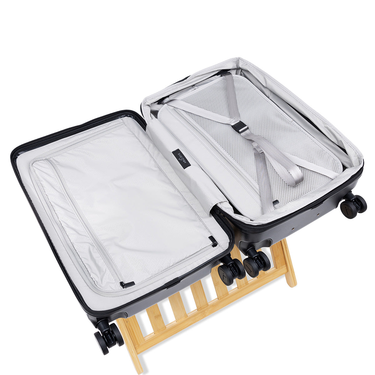 black carry-on max with front pocket interior view with divider panel