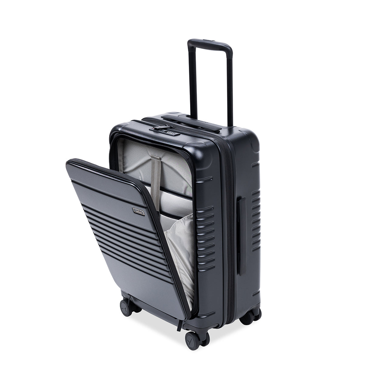 black carry-on max with front pocket - open front pocket view