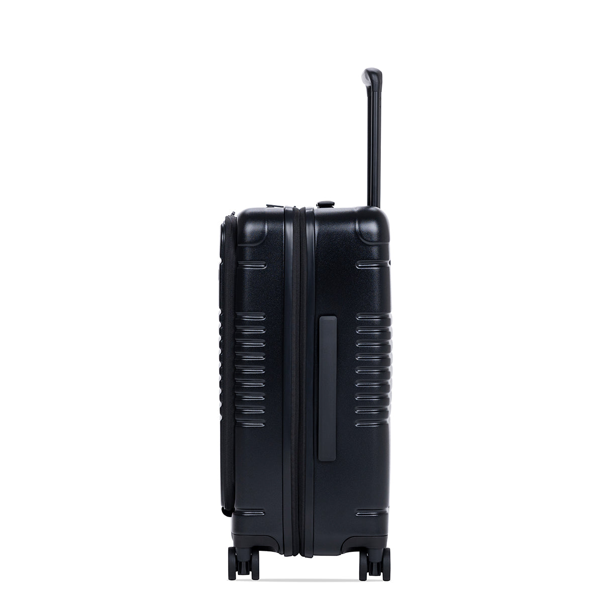 black carry-on max with front pocket side view