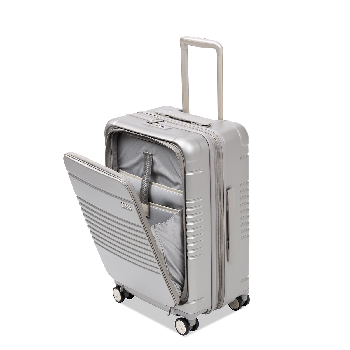 champagne carry-on max with front pocket with open pocket view