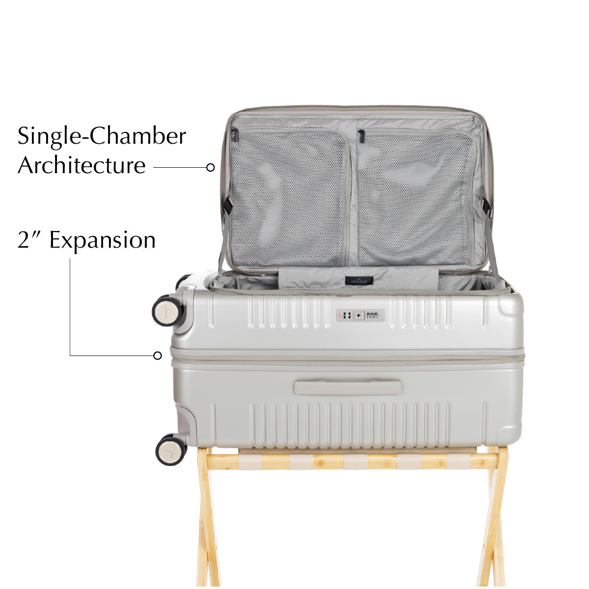 champagne trunk lie flat view with open top