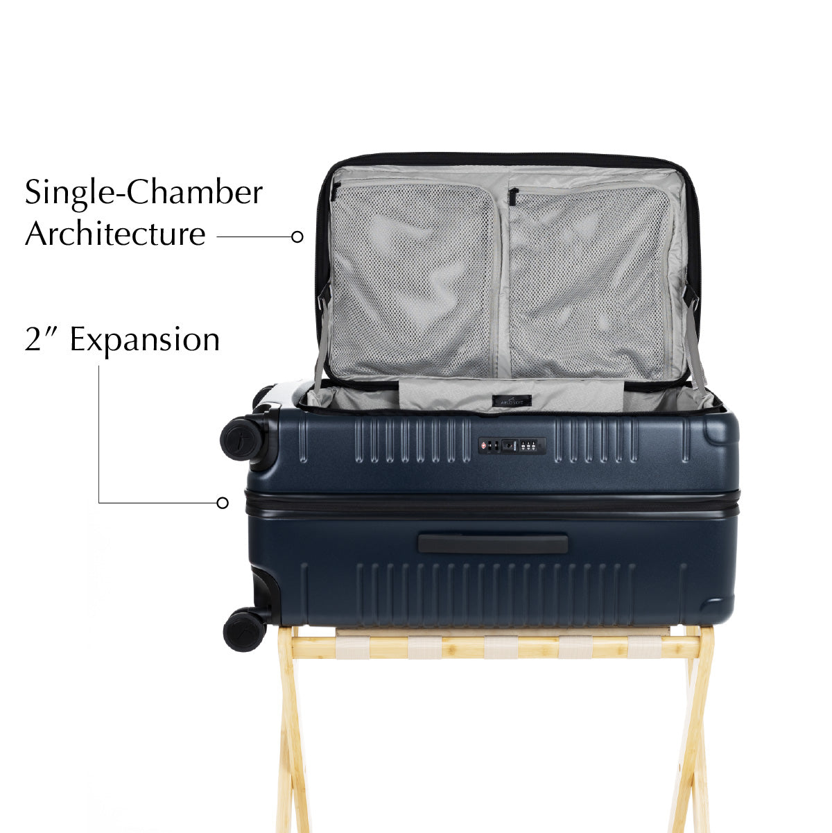 trunk lie flat open view navy
