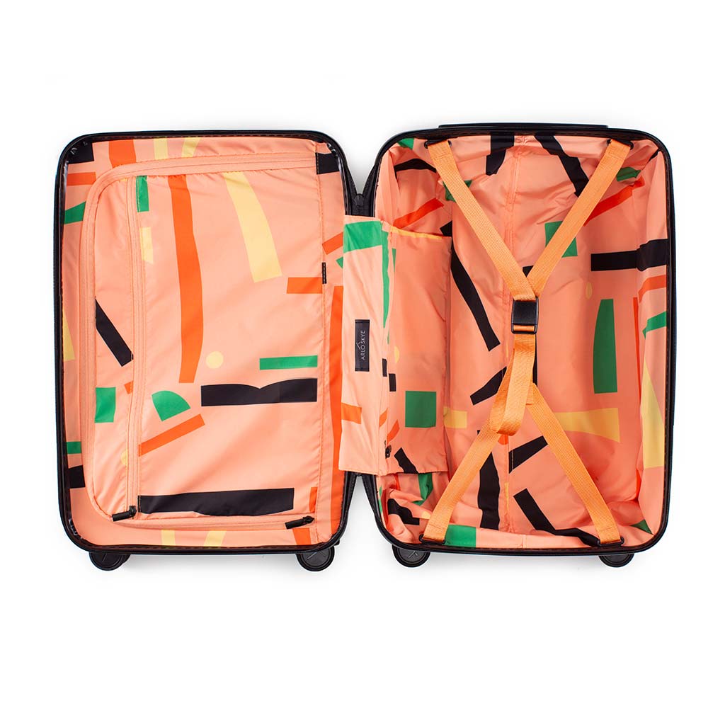 Open zipper carry-on max in yellow showing both sides of the interior