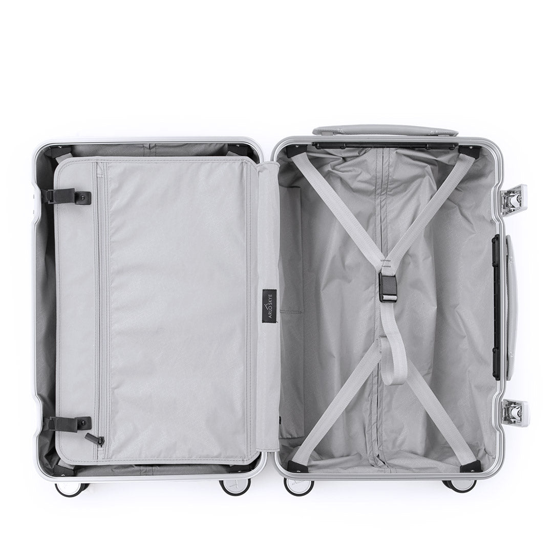 Interior view of the frame carry-on max in silver aluminum edition