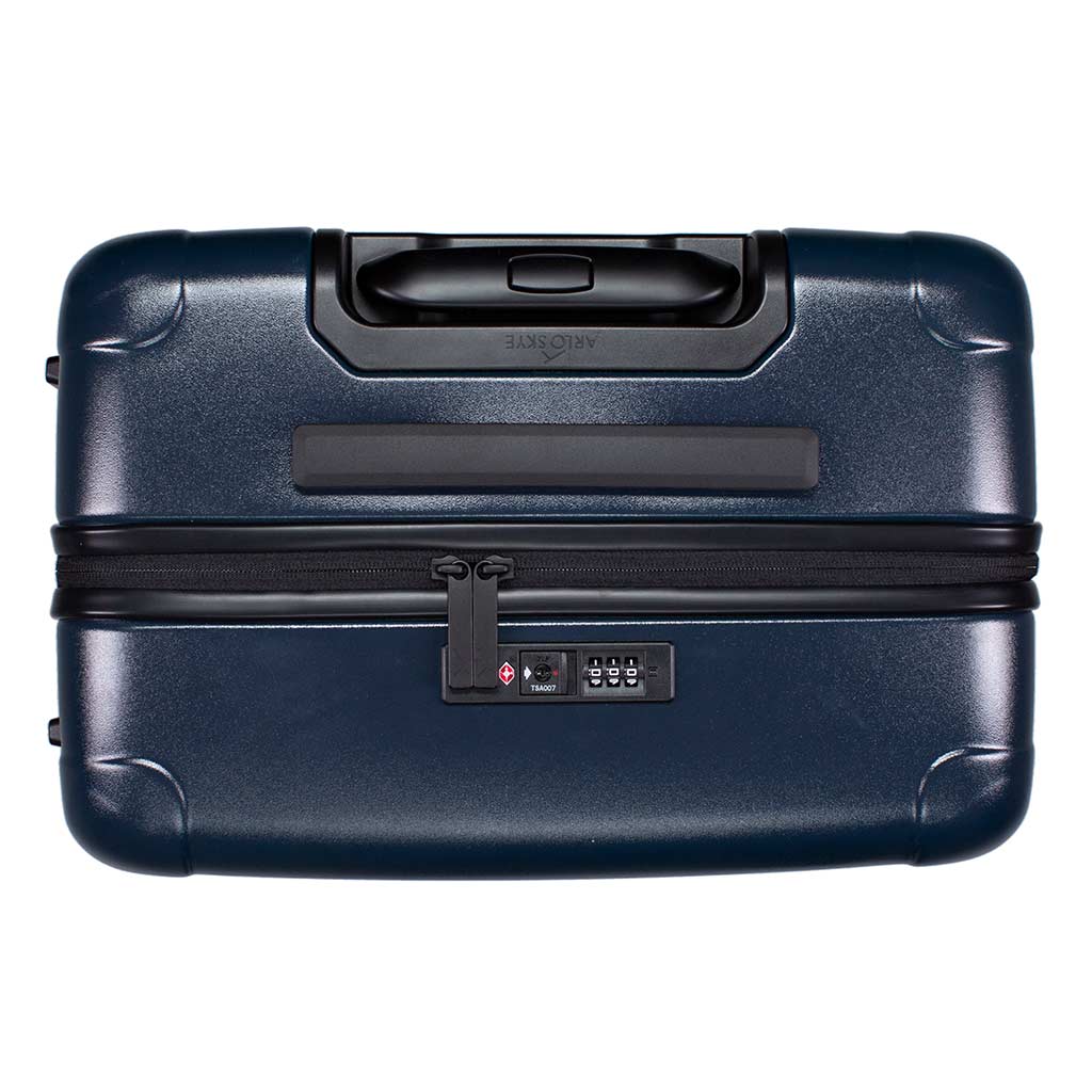 Top view of the zipper check-in in navy blue
