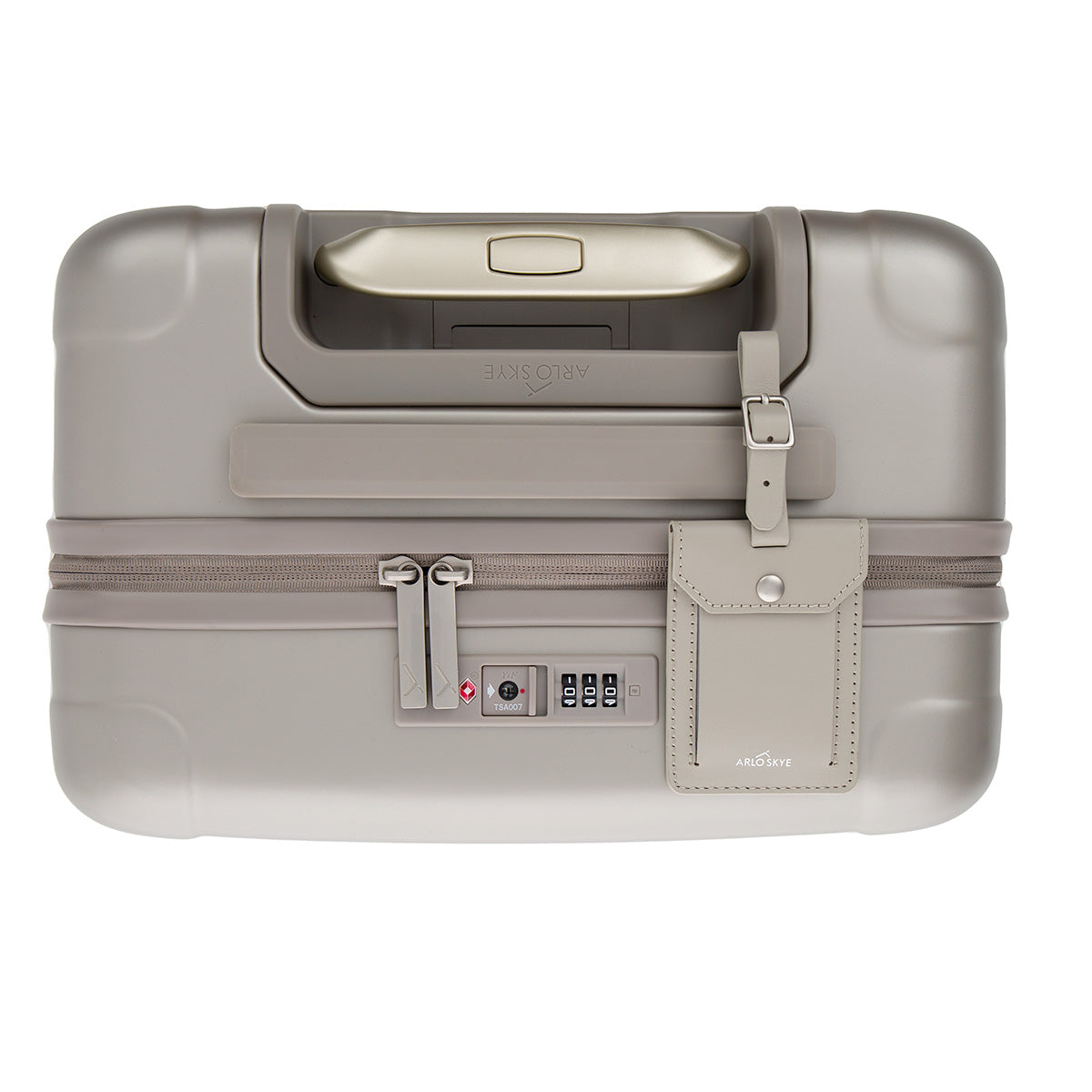 zipper carry-on max in champagne color - lock view from top down