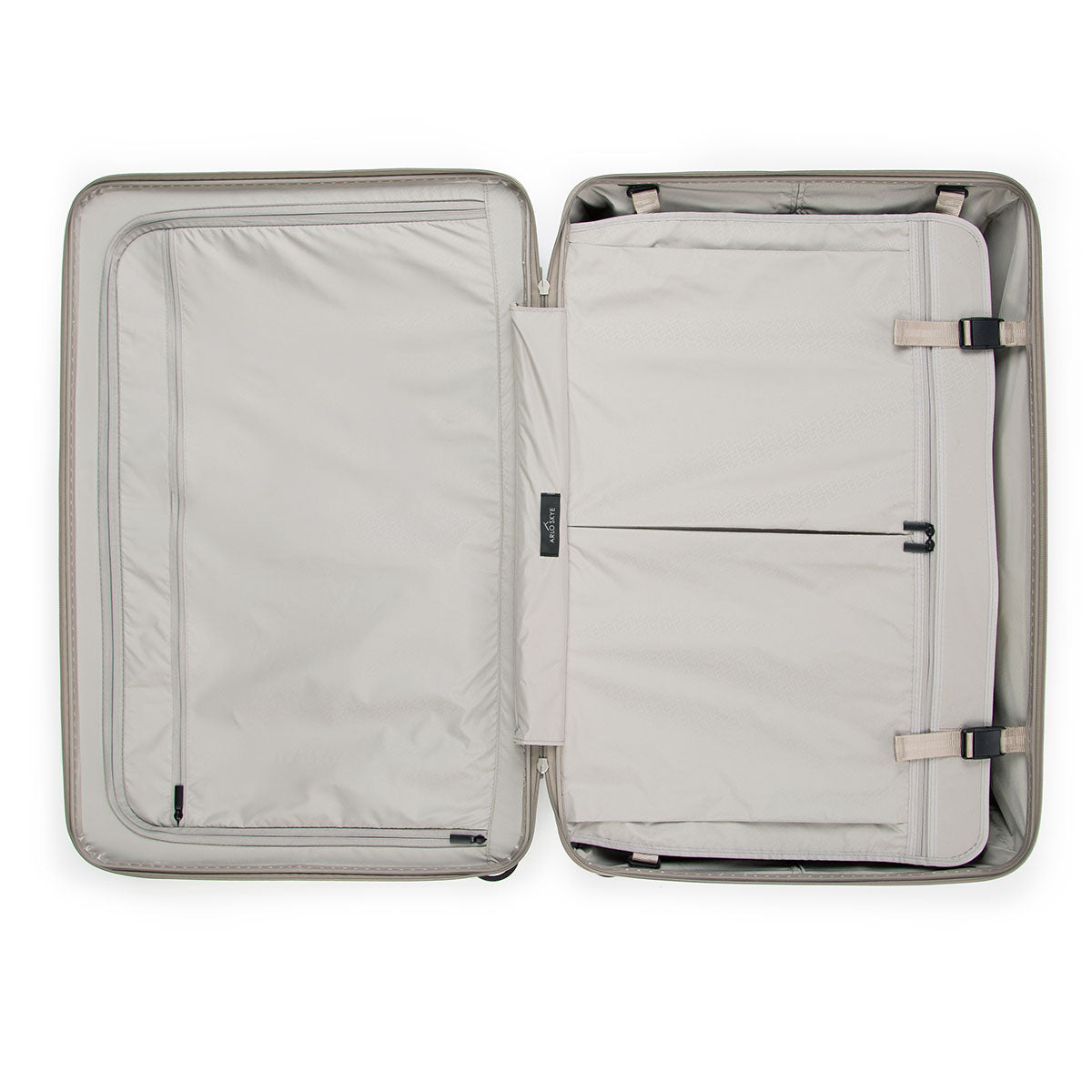 zipper check-in large in champagne - interior view with flaps zipped and clipped -