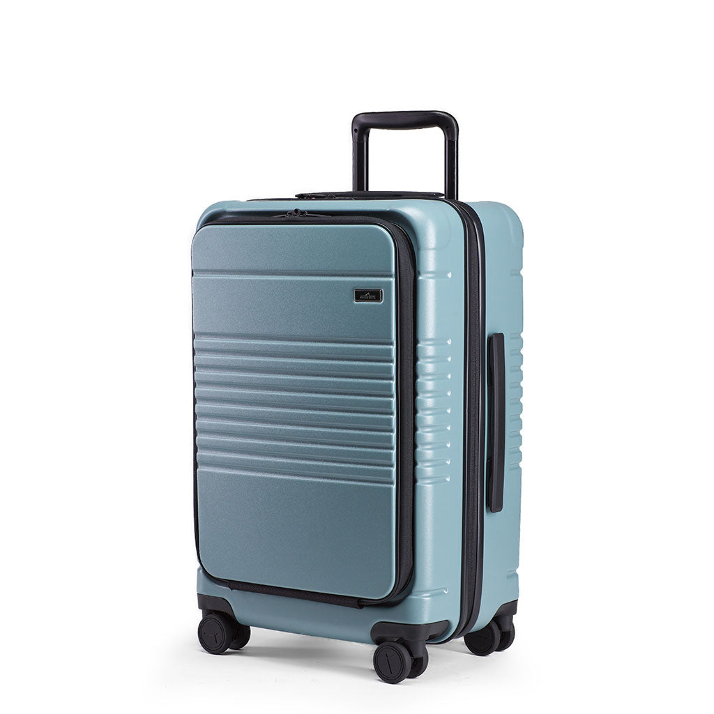 Left facing view of the zipper carry-on max with front pocket in sea sage