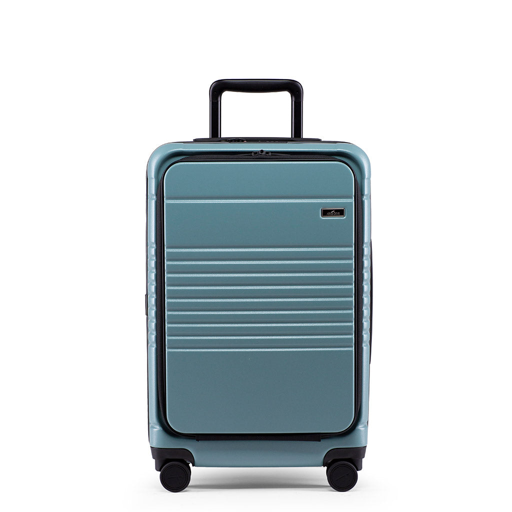 Front view of the zipper carry-on max with front pocket in sea sage