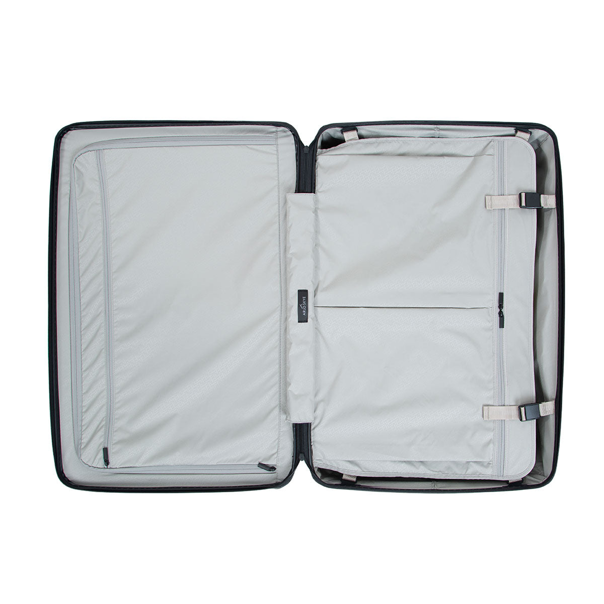 zipper check-in large interior view with flaps zipped and clipped.