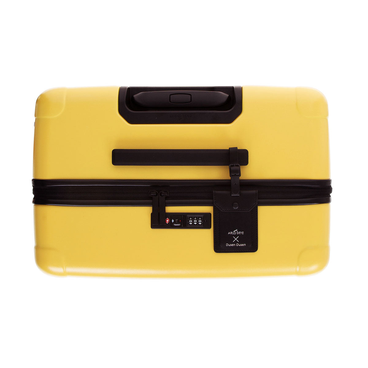 zipper check-in large in lemon - top down view showing lock and leather tag