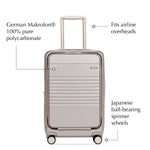 Front view of the expandable carry-on max with front pocket in champagne