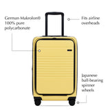 Front view of the expandable carry-on max with front pocket in lemon
