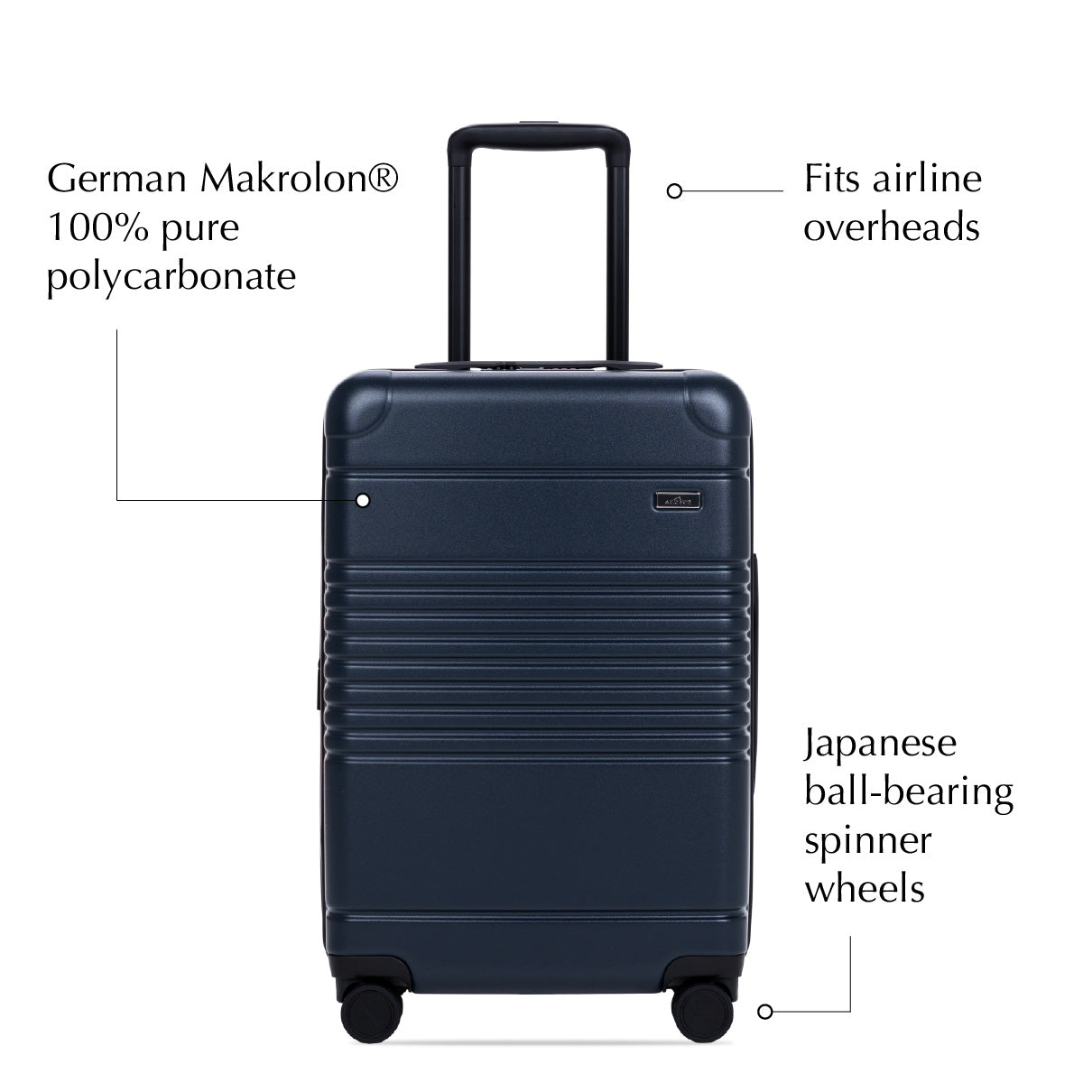 Front view of the expandable carry-on max in navy