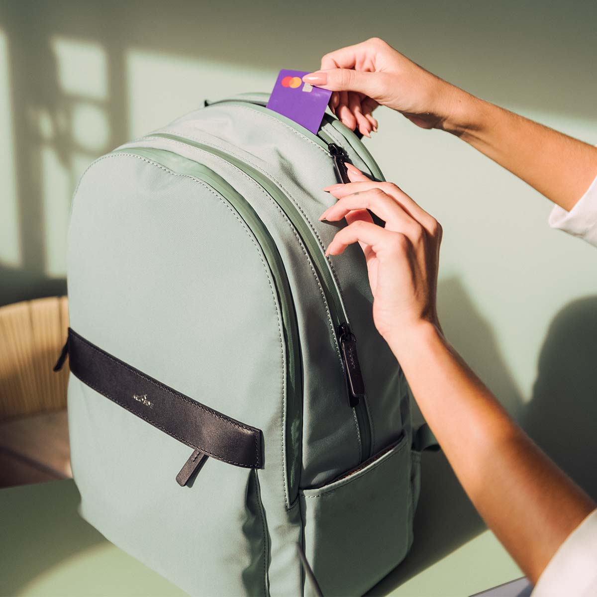 Mint backpack, lifestyle shot