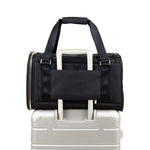 pet carrier back view with sleeve over luggage
