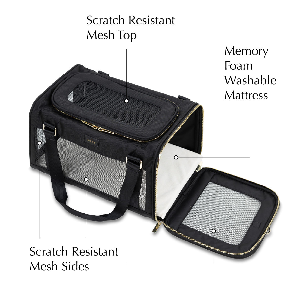 pet carrier with side exit flap open.