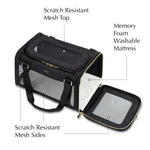 pet carrier with side exit flap open.