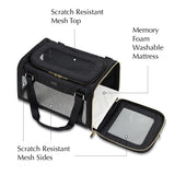 pet carrier with side exit flap open.