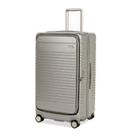 Arlo Skye Top-Load Expandable Trunk Large in Champagne, front angle view showing TSA lock
