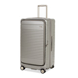 Arlo Skye Top-Load Expandable Trunk Large in Champagne, front angle view showing TSA lock