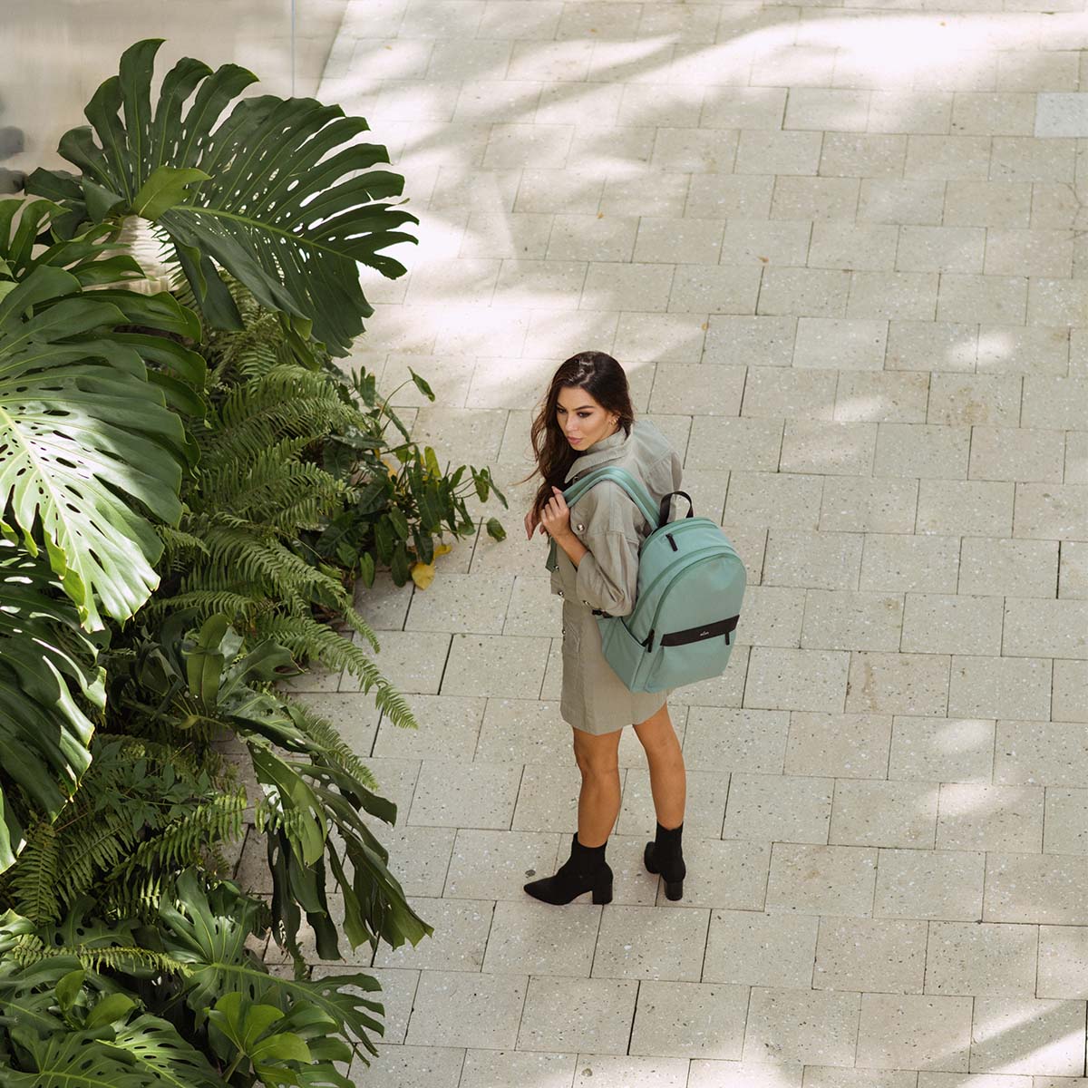 Mint backpack, lifestyle shot