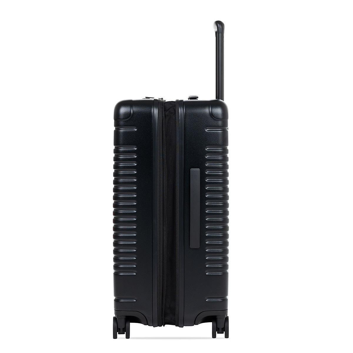 Side view of the expandable check-in medium in black, shown expanded