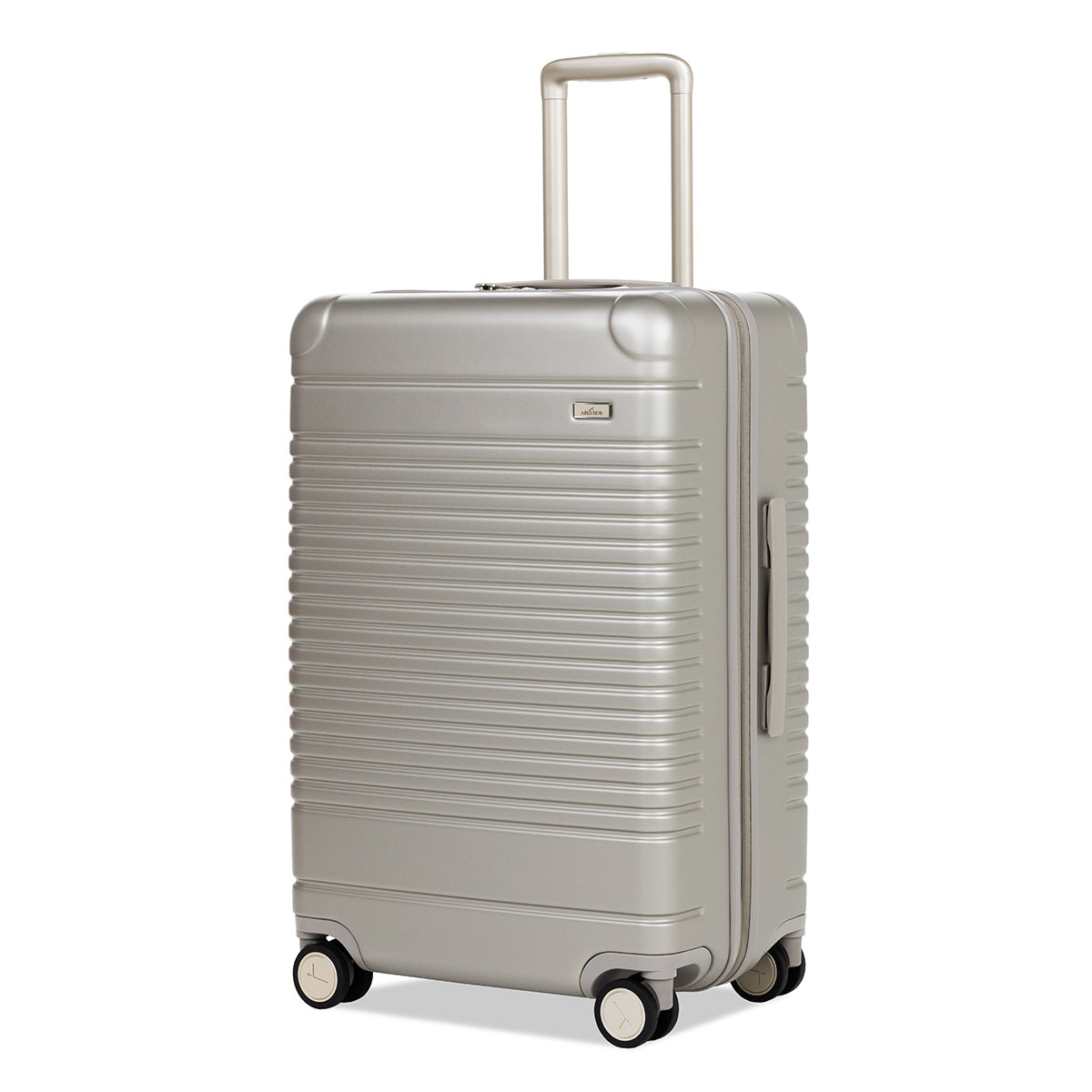 Left facing view of the expandable check-in medium in champagne