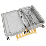 Open expandable check-in medium in champagne showing both sides of the interior