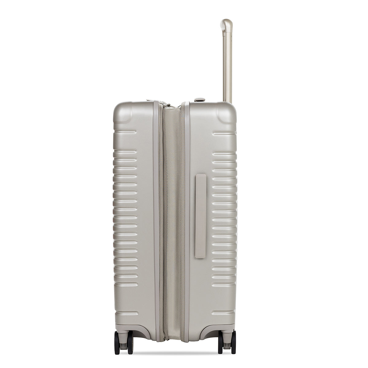 Side view of the expandable check-in medium in champagne, shown expanded