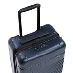 Top-down view of the expandable carry-on max in navy showing the lock