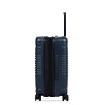 Side view of the expandable carry-on max in navy, shown expanded