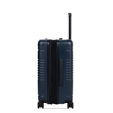 Side view of the expandable carry-on max in navy, shown expanded