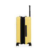 Side view of the expandable carry-on max in lemon, shown expanded