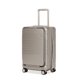 champagne carry-on max with front pocket front angle with front pocket closed view. 