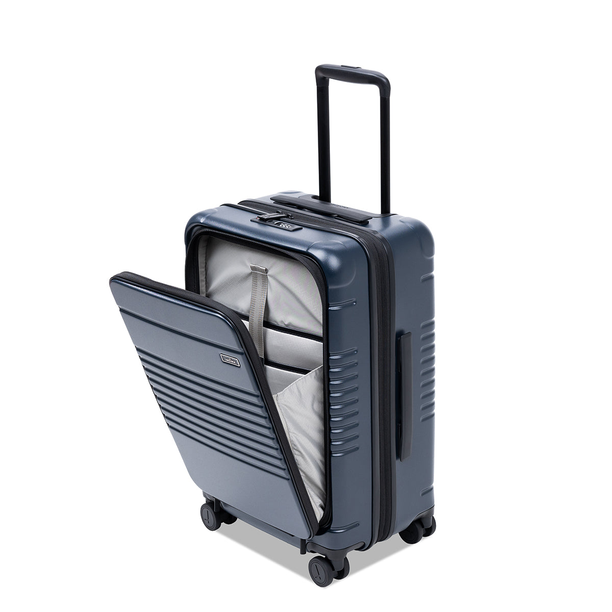 navy carry-on max with front pocket with open pocket view