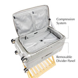 champagne trunk interview view with removable divider and compression straps