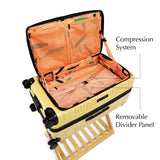 Open top-load expandable trunk large in lemon showing the interior with divider panel