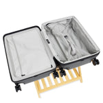 Open expandable check-in medium in black showing both sides of the interior