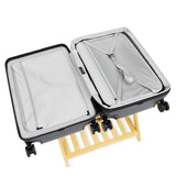 Open expandable check-in medium in black showing both sides of the interior with divider panel