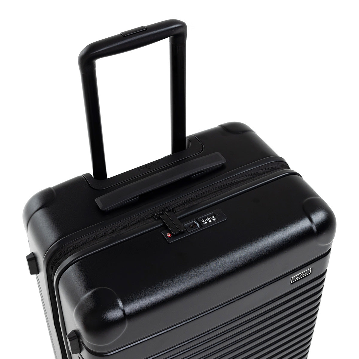 Top-down view of the expandable check-in medium in black showing the lock