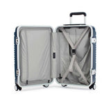 Open frame carry-on max in navy blue bag showing both sides of the interior