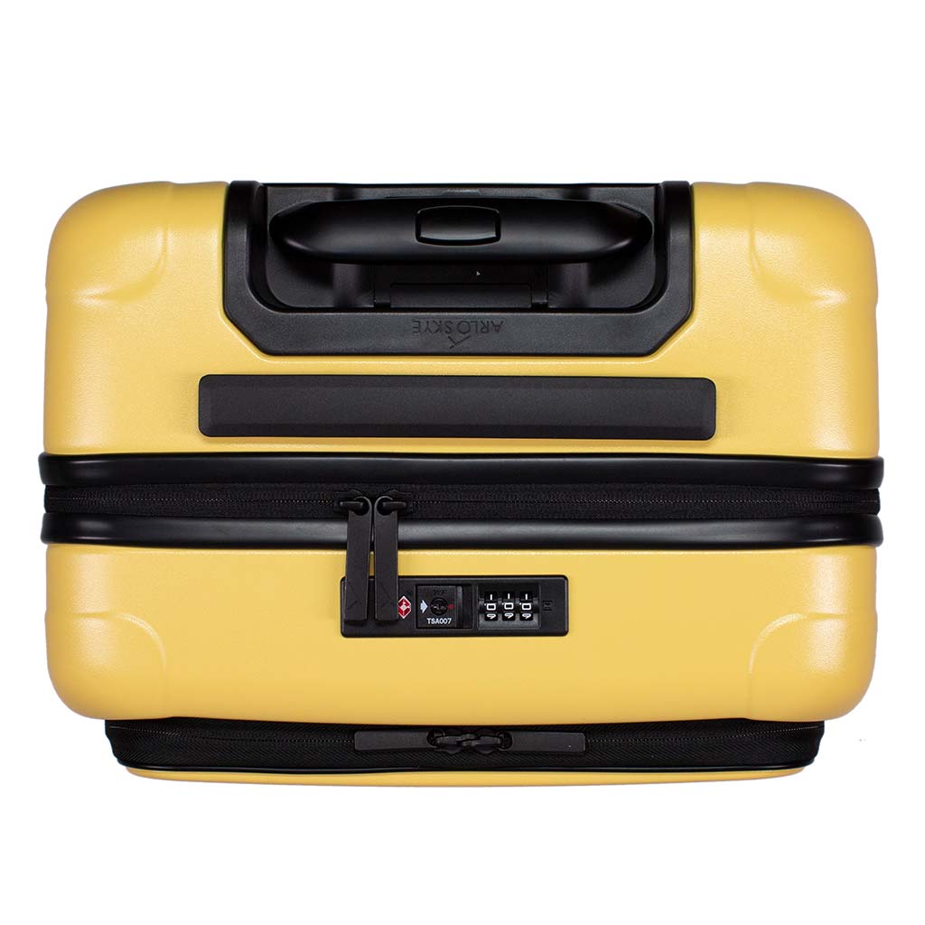 Top view of the zipper carry-on max with front pocket in yellow