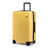 Left facing view of the zipper check-in in yellow