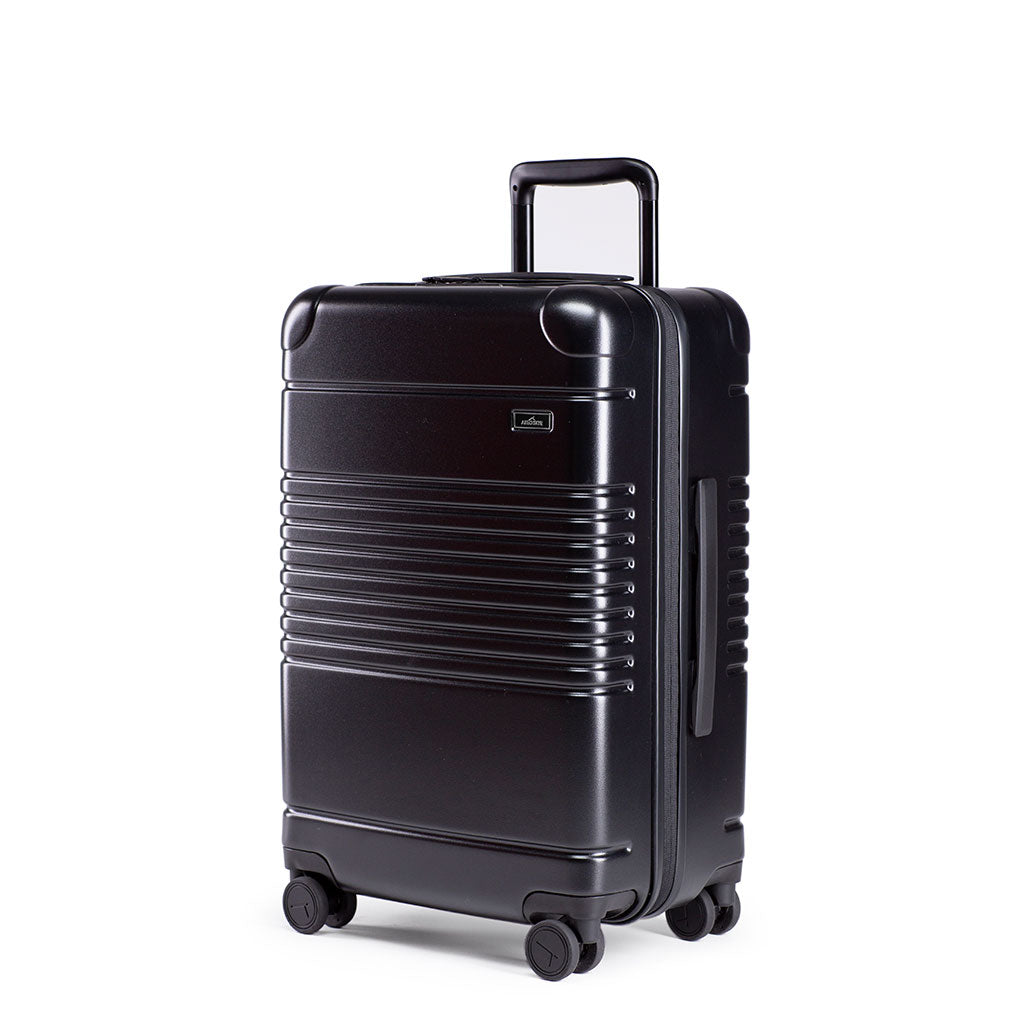 Left facing view of the zipper carry-on max  in black