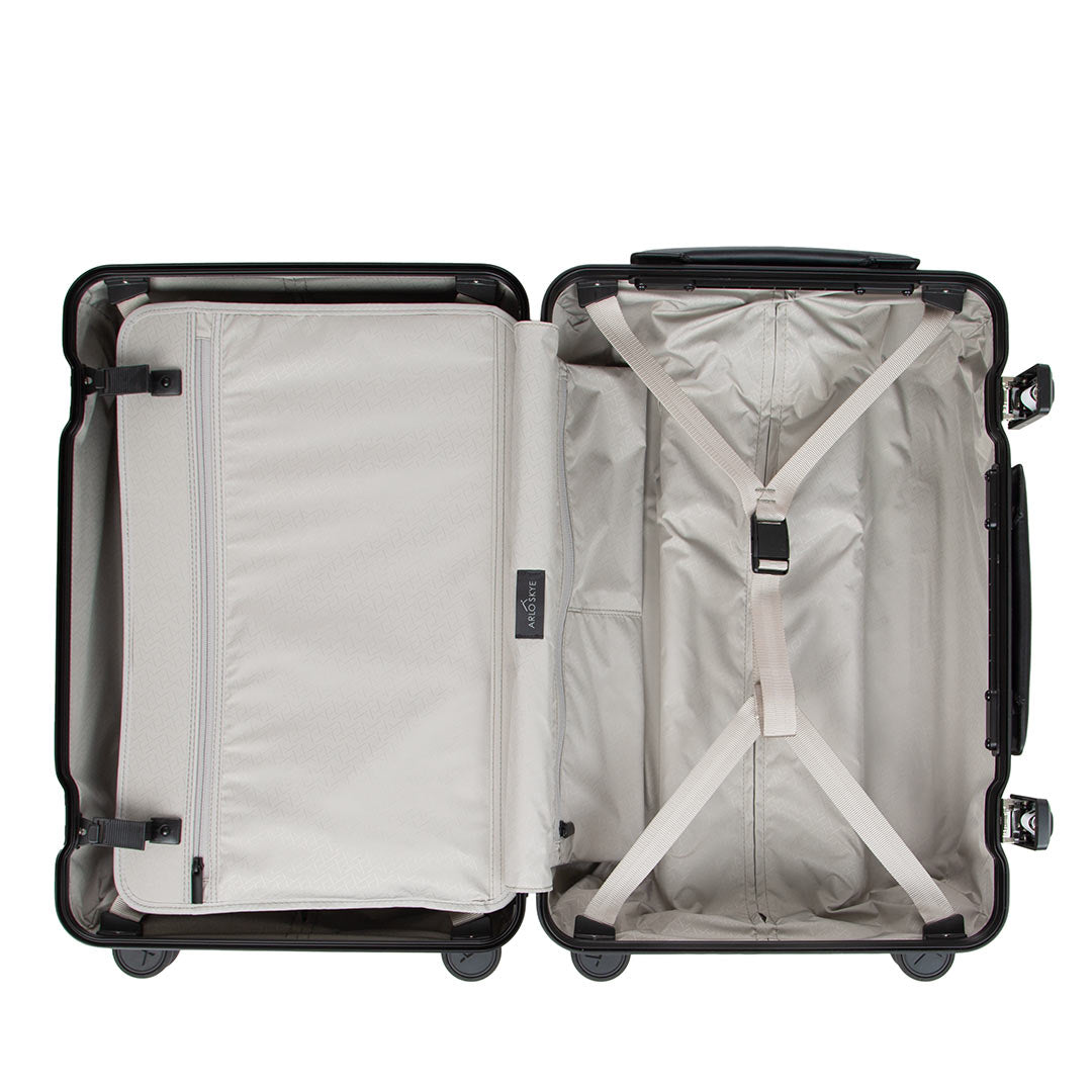Interior view of the frame carry-on max in black aluminum edition