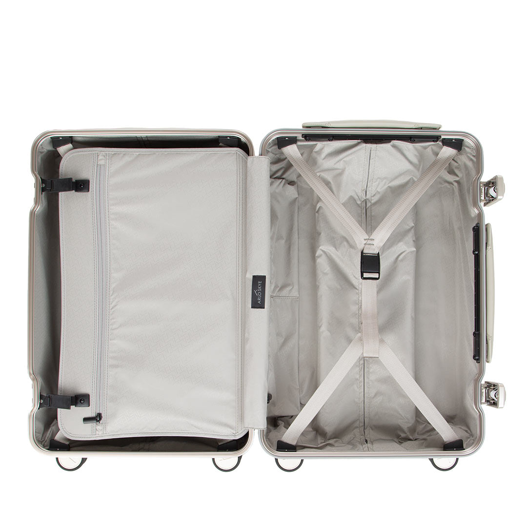 Interior view of the frame carry-on max in champagne aluminum edition