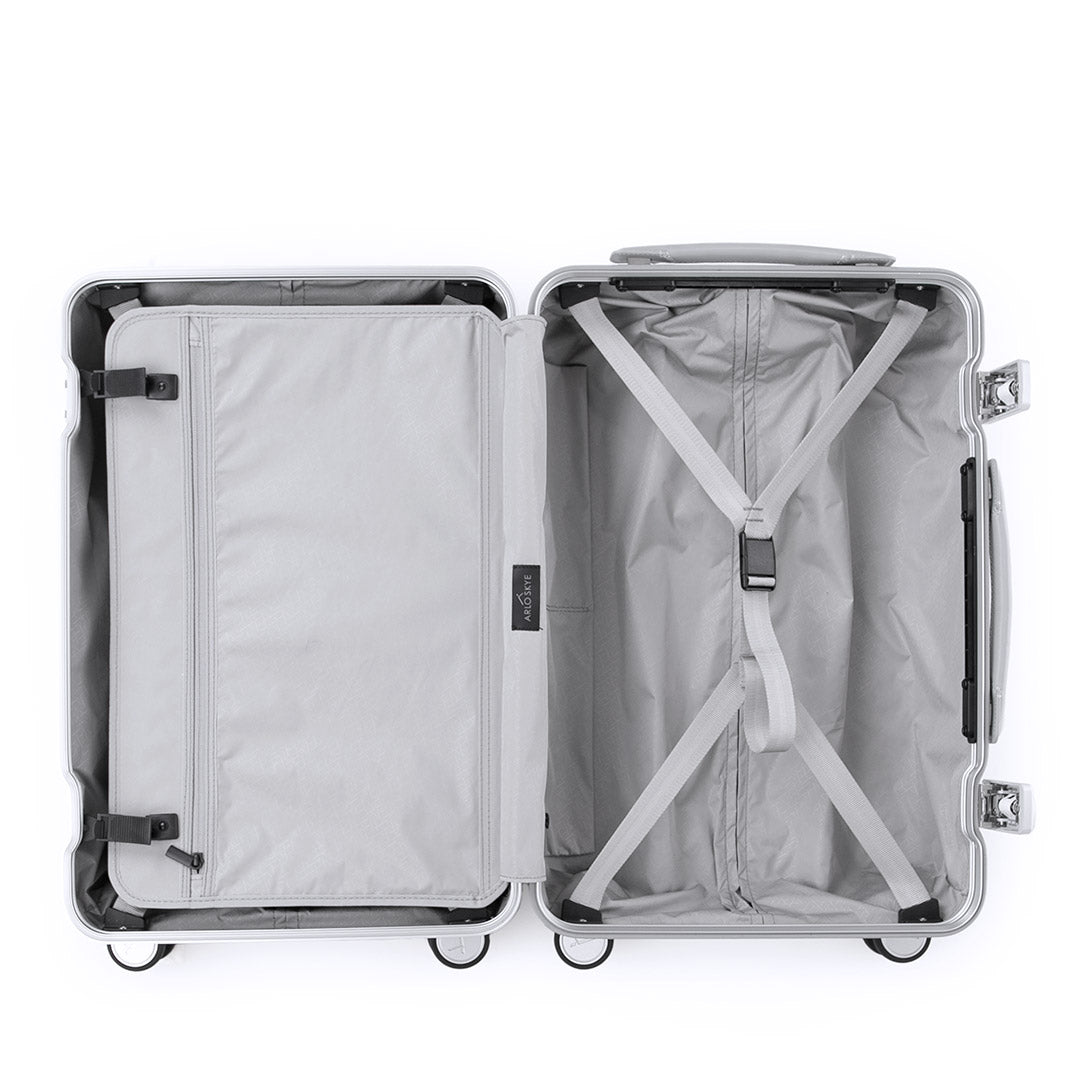 Interior view of the frame carry-on max in silver aluminum edition 