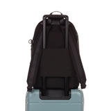 black backpack - back view on carry-on